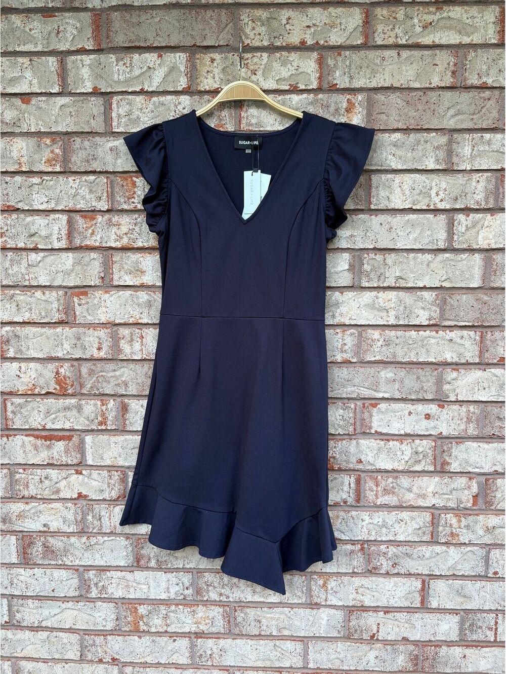 NWT Sugar Lips Navy Blue Ruffle Dress Size S